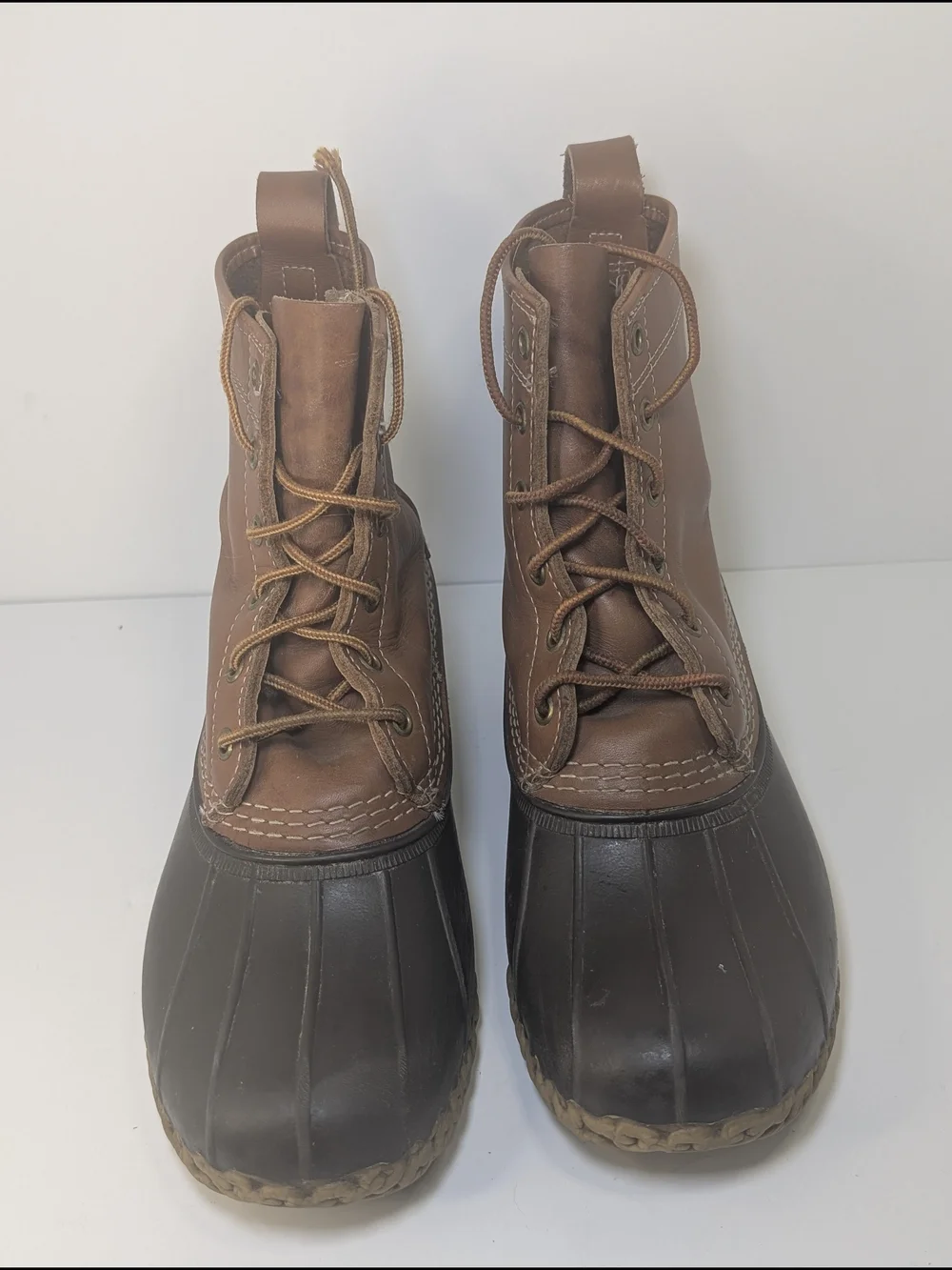 Men's Brown Leather & Black Rubber Duck Boots - Classic Waterproof Style